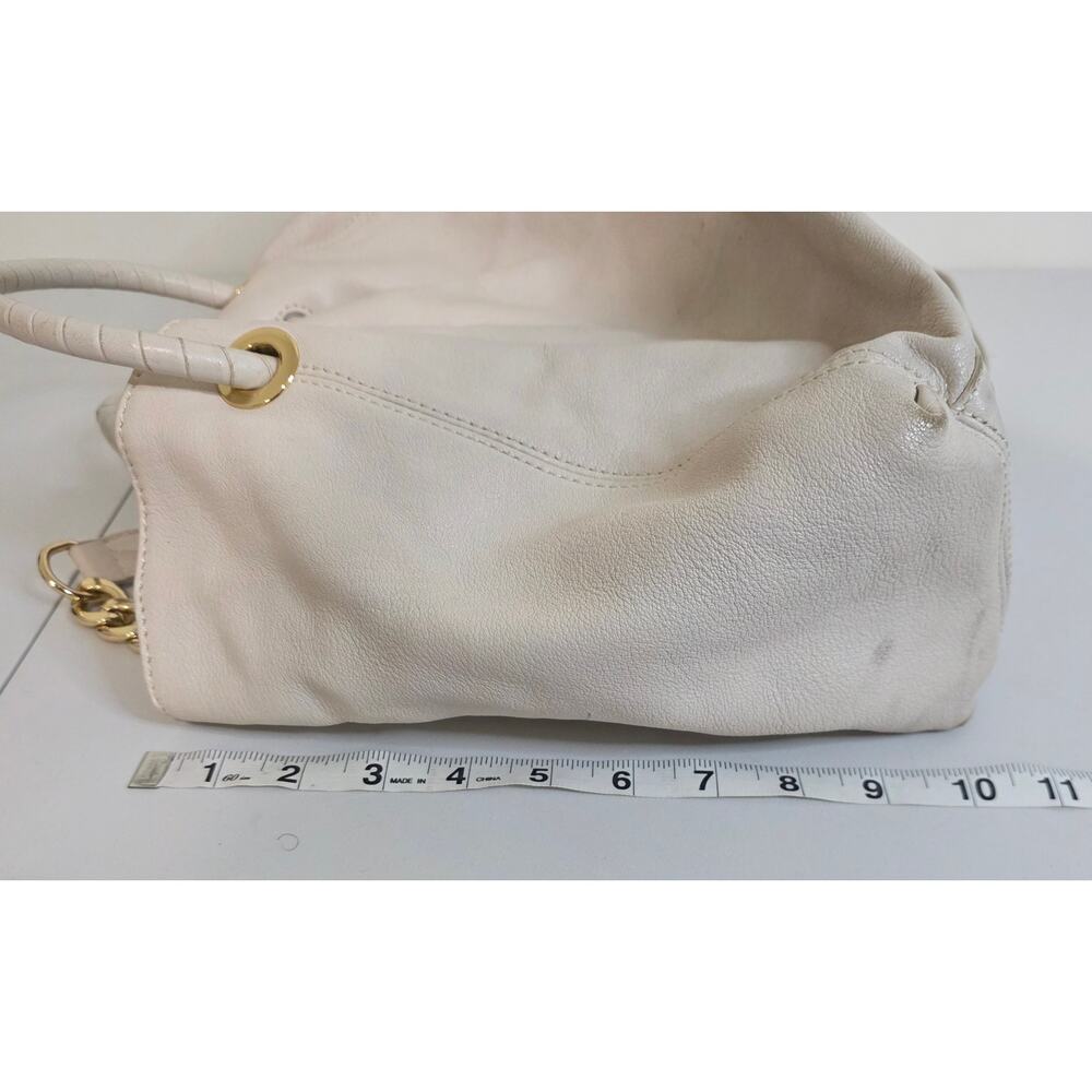 Michael Kors Jet Set Hobo Cream Leather Drawstring Chain Slouchy Shoulder Bag - Picture 8 of 12